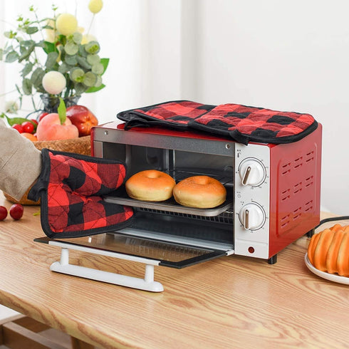 4/6 Pack Buffalo Check Plaid Pot Holders with Pocket, Kitchen Hot Pad Oven Mitts for Cooking and Baking (Red, 6 Pack)