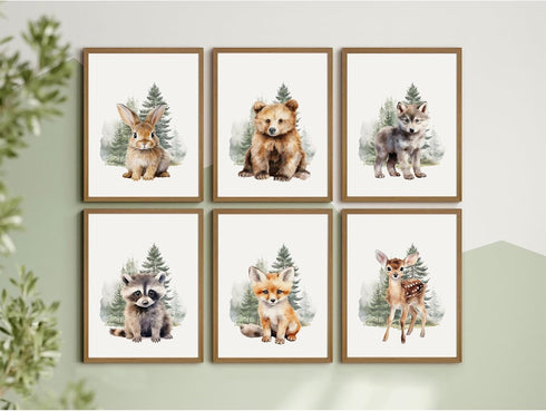 Joocrise Set 6 8x10 Inch Woodland Animal Nursery Wall Art Decor of Baby Boys Room Wall Art Forest Animal Canvas Wall