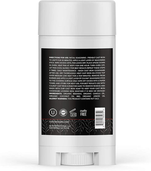 Culina Cast Iron Seasoning Stick, 100% Organic Ingredients for Non-stick Cooking & Restoring Cast Iron Cookware