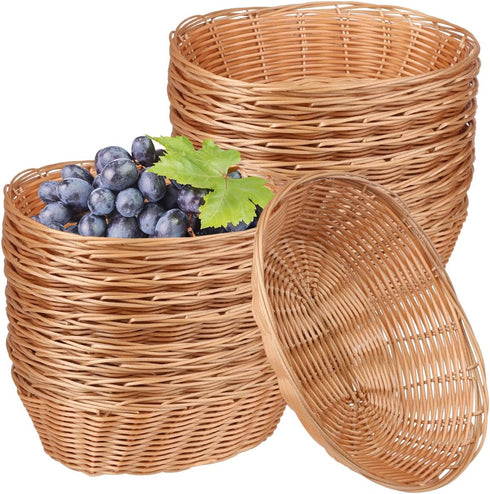 GNIEMCKIN 28 Pack Plastic Oval Basket, Poly Wicker Bread Baskets for Kitchen, Restaurant, Gift Baskets, 9 x 6 Inch