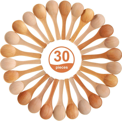 30 3. 5 Inch Pcs Small Wooden Spoons, Mini Wood Natural Spoons for Jars Tasting Condiments Salt Sugar Coffee Tea Honey