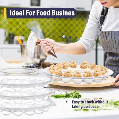 6Pcs 15 12 Inch Shellwei Deviled Egg Platter with Lid Container Tray with Slots Reusable Plastic Round Holder