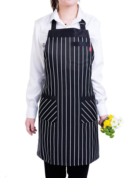 Aprons for Women and Men - Kitchen Chef Apron with 3 Pockets, Adjustable Bib Apron, 32" x 28" - Black/White