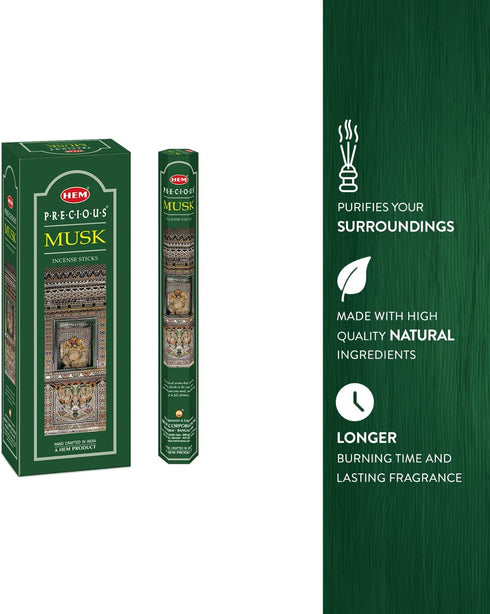 Hem Precious Musk Fragrance Incense Sticks - 120 Count