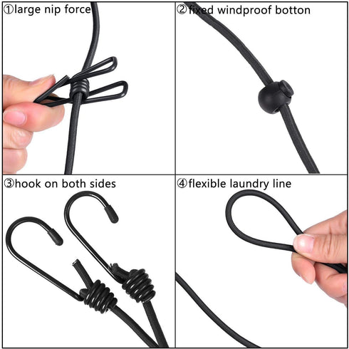 2 Pack Portable Clothesline with 12 Clothespins, Windproof Retractable Elastic Laundry Line for Drying