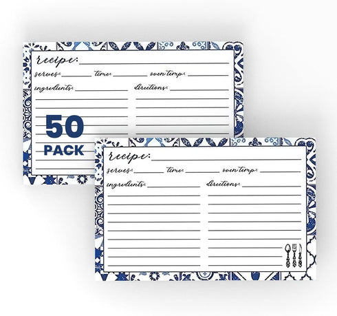 Recipe Cards 4" X 6" Double-Sided Premium Thick Card Stock - Great Gift for Amateurs or Experienced Chefs (Pack of 50)