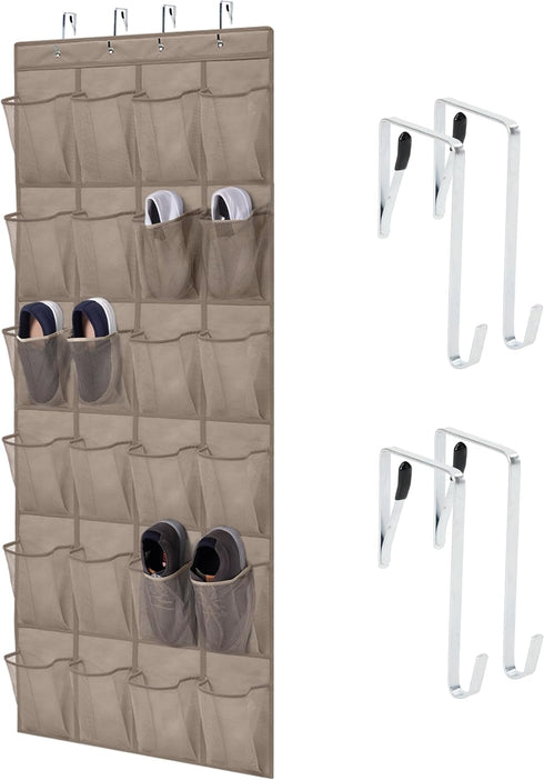 HOME GENIE Over the Door Hanging Shoe Organizer, 24 Breathable Mesh Pockets,