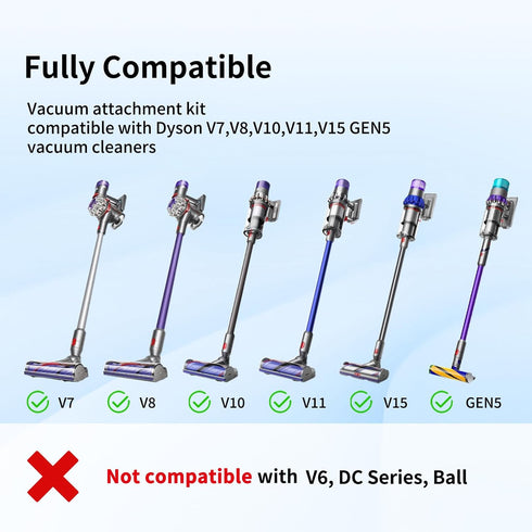 Home Cleaning Kit for Dyson V15 V11 V10 V7 V8, Flexible Hose, Mattress Tool, Stiff Brush, Soft Bristle Attachment