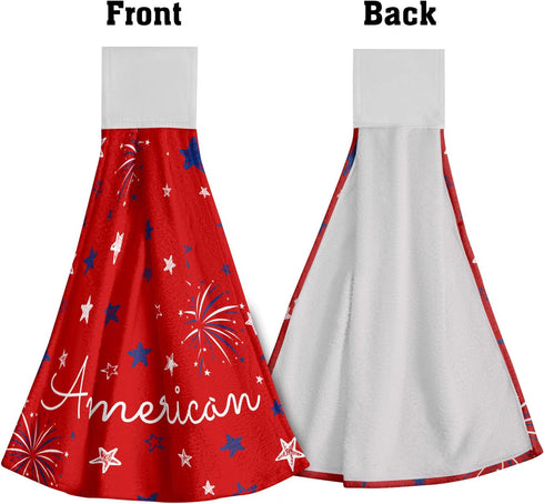 Mweet 4Th 2 Pack American Patriotic Kitchen Hand Towels with Hanging Loop - of July Stars Soft Coral Velvet Tie Towel