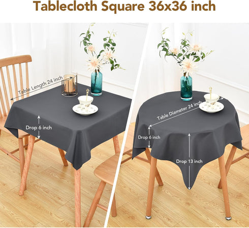 36x36 inch, NEWISHER Grey Square Tablecloth Heavy Duty Polyester Fabric Table Cloth, Washable Solid Reusable Table