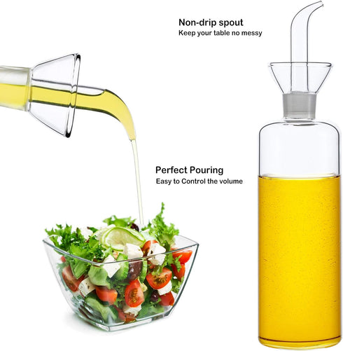 HAIZEEN 17oz/500ml Clear Glass Olive Oil Dispenser Bottle - Non Drip Cruet with Pourers, Kitchen Carafe for BBQ