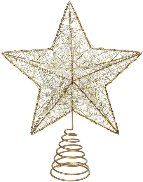 10 Inches LED Christmas Tree Topper, Glitter Gold Hollow Star Treetop, Christmas Ornaments for Tree Decor
