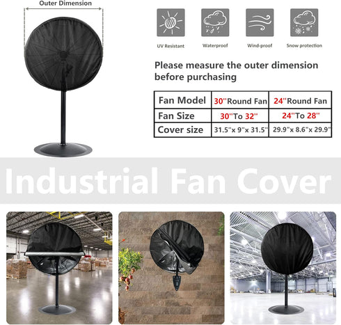 Industrial Fan Cover, Waterproof Outdoor Fan Covers, Compatible for 20-24 Inch Wall Mount Fan and Pedestal Fan, Heavy Duty 600D oxford Dustproof Fan Cover,Black