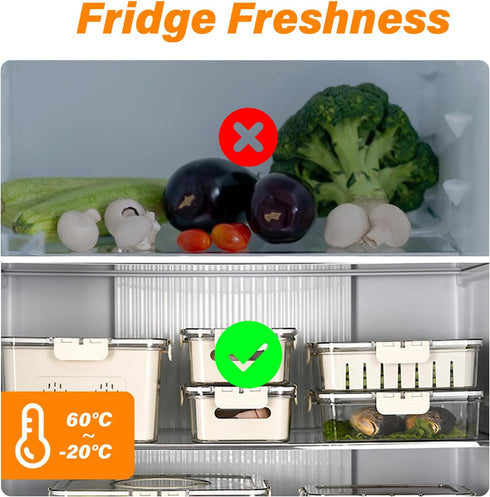 Portable Fruit Storage Containers for Fridge, 4 Compartments Snack Box Container, BPA-Free Divided Serving Tray with
