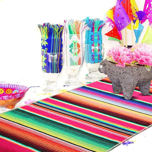 Mexican Table Runner, 14 x 84 Inch Serape for Party Wedding Decorations, Fringe Cotton