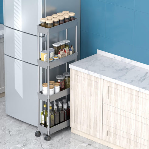 Sooyee 4 Tier Slim Rolling Storage Cart, Mobile Shelving Unit Organizer for Kitchen and Bathroom