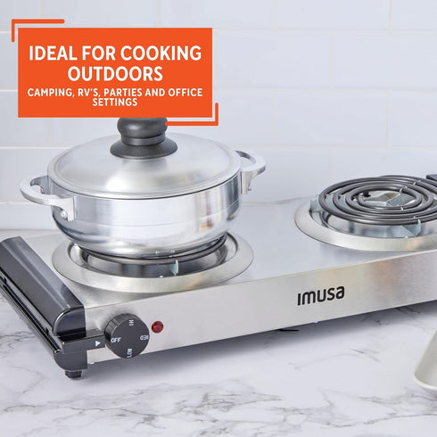 Imusa USA GAU-80312US Electric Double Burner 1750-Watts, Stainless Steel