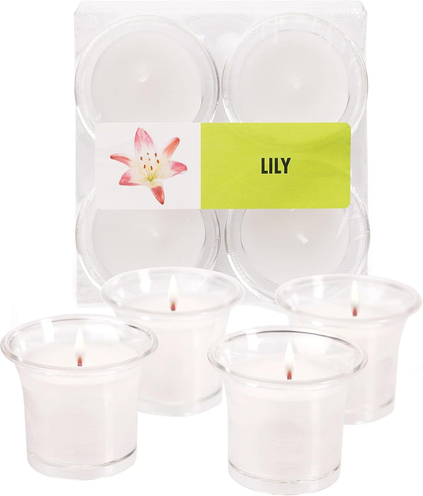 HYOOLA Clear Cup Scented Votive Candles - Lily, 12 Hour Burn Time, 4 Pack