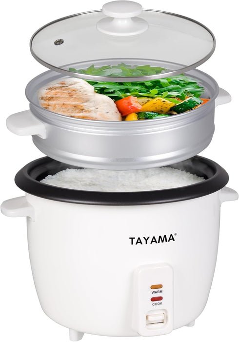 8 (RC-8R) Tayama Rice Cooker with Steam Tray Cups, White