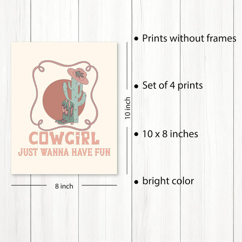 PUHEI Set 4,Nursery 8 10 Retro Western Howdy Cowgirl Wall Art Prints of Decor Girl, Western Room Decor For Teen Girls