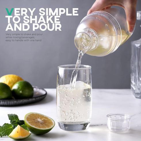 Homestia Plastic Cocktail Shaker with Scale and Jigger Set - 18 oz - Clear Plastic Drink Mixer Bartender Kit
