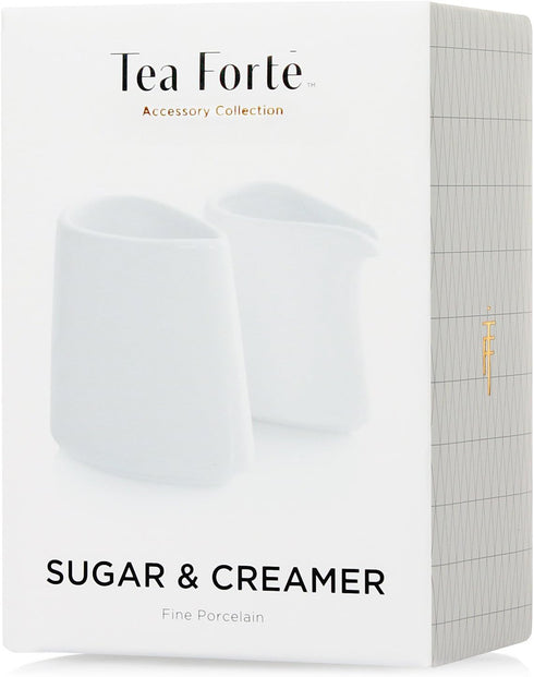 Tea Forte 2 Piece Mini Fine Porcelain White Sugar Dispenser with Spout and Creamer Pitcher, Dishwasher Safe Serving Set
