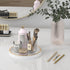 HGF Bathroom Vanity Tray, 10 Inch Lightweight Metal Round Decorative Tray for Kitchen Counter, White Brushed Gold