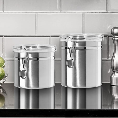 OGGI Stainless Steel Kitchen Canister, 26 fl oz, Airtight Clamp Lid, Clear See-Thru Top, Ideal for Kitchen Storage