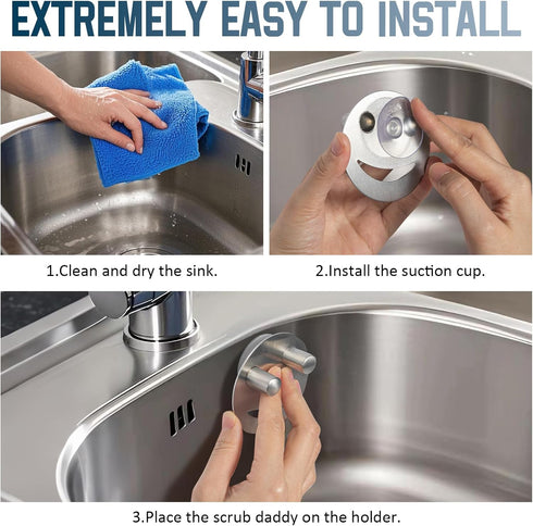 Yoshiky 2 Pack Stainless Steel Smiley Face Dish Sponge Holder, Silver Sink Caddy Organizer Storage with Suction Cup