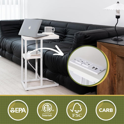 Yoobure C Shaped End Table with Charging Station, Small Side Tables for Living Room Bedroom, Sofa Table with USB Ports