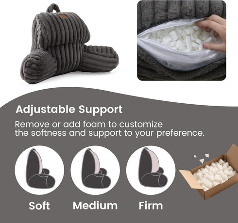 Amlie 17 inches Home Faux Fur Reading Pillow with Pocket for Sitting in Bed, Kids Backrest Bed Pillow with Washable
