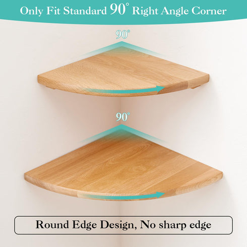 12 inches Oak Corner Shelf Natural Wood Floating Corner Shelves Round End Wall Mounted Display Shelf Corner Plant Stand