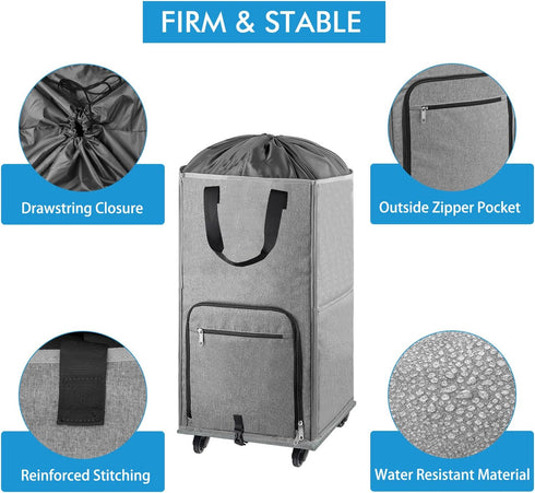 4 2 Laundry Hamper with Wheels, Bukere Large Rolling Laundry Basket with Casters and Handles, Collapsible Freestanding