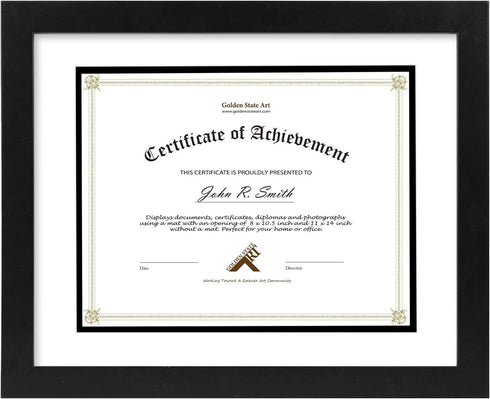 Golden State Art 11x14 Diploma Frame for 8.5x11 Document & Certificates with Mat, Solid Wood, 1 Pack