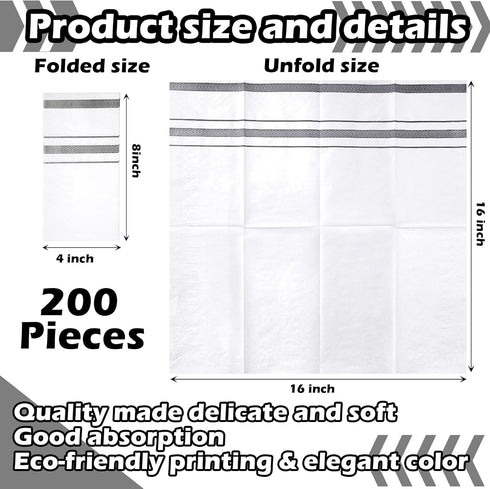 200 Pack 16" 16" Teling Disposable Hand Towels for Bathroom, Soft and Absorbent Paper Guest Towel Cloth Like Silver