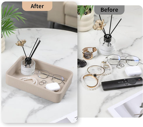 PU Leather Valet Tray Organizer, Modern Nightstand Organizer Bedside Desktop Storage for Womens and Men, Decorative