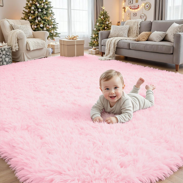 5x7 Area Rugs for Living Room Rug: Soft Fluffy Shag Light Pink