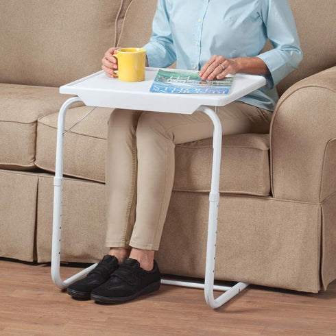 EasyComforts Adjustable White Tray Table - Versatile Bed and Snack Table