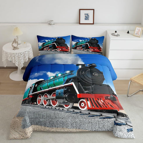 Sets 3D Set Sets 2 Erosebridal Train Comforter Full Size,Boys Steam Engine Bedding Rail Vehicles Duvet for Kids