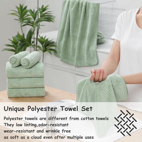 18 Set-6 Sheets,6 Towels,6 Set Pcs Green Woven Family Towels Bath Hand Washcloths Soft Polyester Towels Absorbent