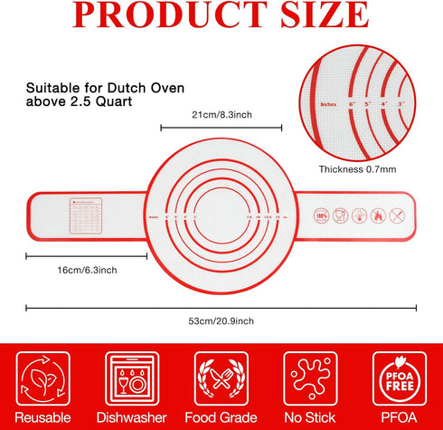 Silicone Bread Sling for Dutch Oven-Bread Baking Mat With Extra Long Handles Sourdough Bread Baking Supplies Non-Stick Silicone Baking Mat Reusable Heat Resistant Food Grade Baking Sheets Liners 2 PCS by KICKOIL