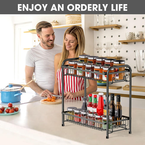 Countertop, 2-Tier Spice Rack for Standing Sturdy Metal Seasoning Organizer Holder, Space Saving Spice Shlef
