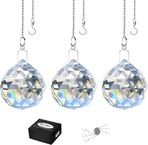 MerryNine 3pcs 40mm Clear TOP K9 Crystal Prism Ball Pendant kit Sunshine