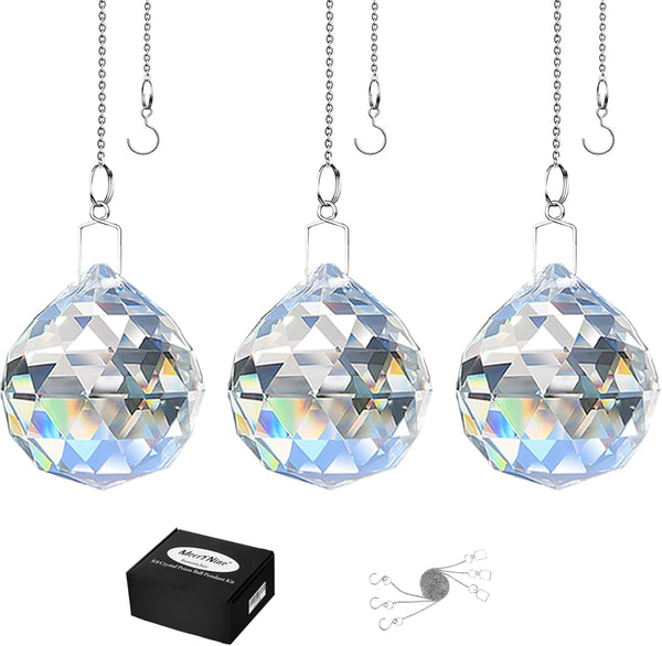 MerryNine 3pcs 40mm Clear TOP K9 Crystal Prism Ball Pendant kit Sunshine