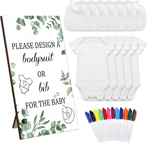 Panitay 43 Pcs Baby Shower DIY Game Set White Bib, Newborn Bodysuit,