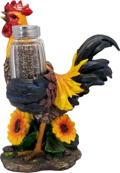 DWK 8-inch Spice to Crow About Country Rooster Salt and Pepper Shaker Figurine Display Holder - 3-Piece Set