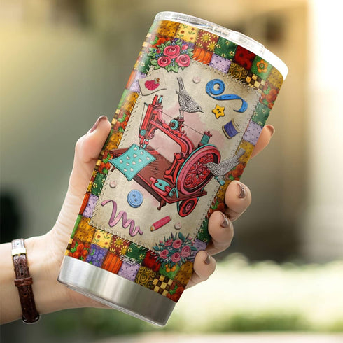 Sewing Coffee Tumbler for Women, 20 Oz Double Walled Stainless Steel Mug for Sewers, Birthday Party Gifts