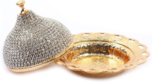Alisveristime Coated Handmade Brass Sugar Bowl with Lid, Crystal, Gold
