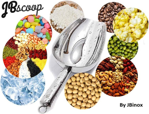 JBscoop 9.6 Inch Stainless Steel Heavy Duty Food Scoop, 8 Oz, Dishwasher Safe for Kitchen Bar Party Wedding