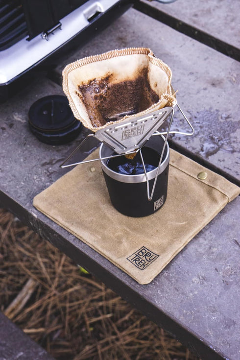 BruTrek Collapsible Pour Over Camping Coffee Maker - Stainless Steel Travel Brewing Kit with Reusable Filters